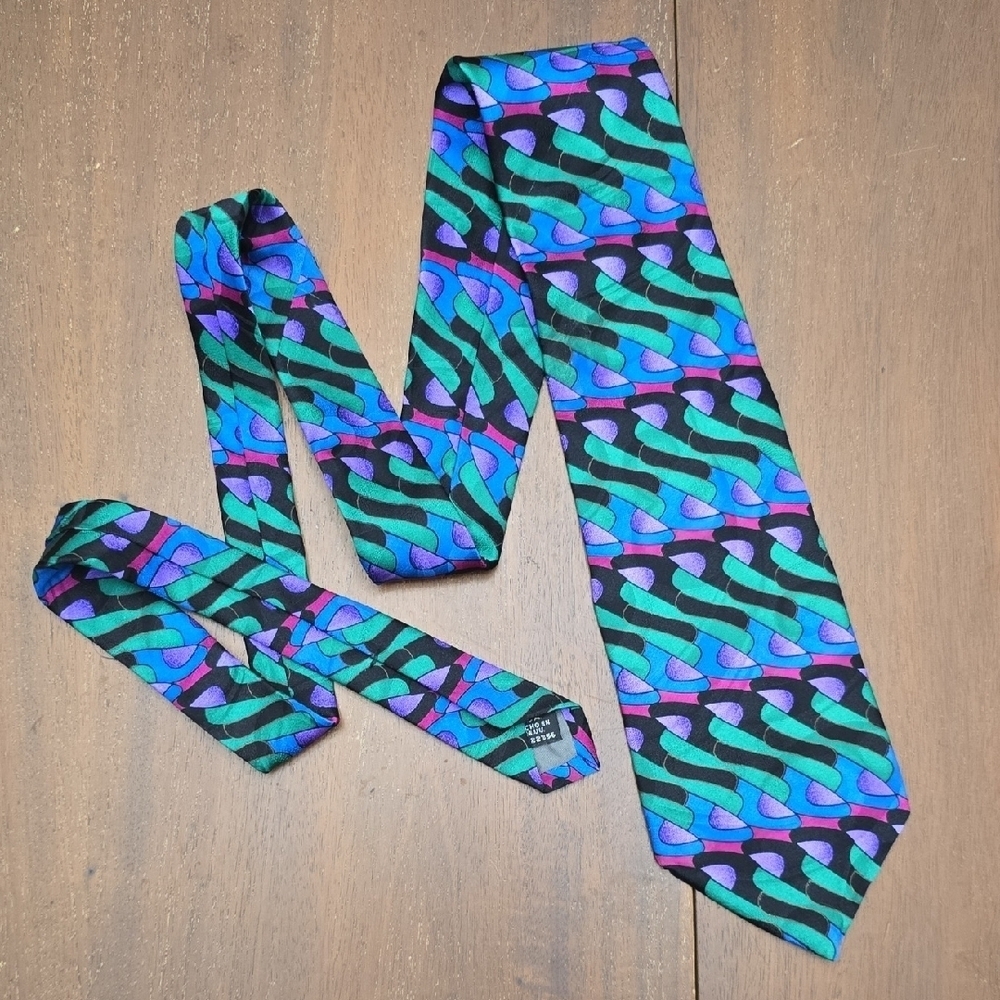ADOLFO COUTURE 56.5" Tie Geometric Blue Green Black Pink‎ Purple